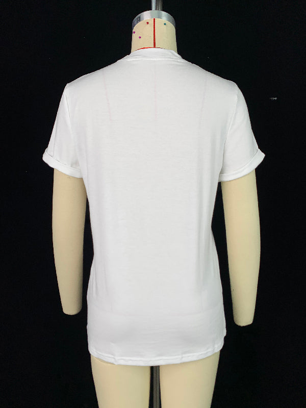 Short Sleeves Solid Color Round-Neck T-Shirts Tops