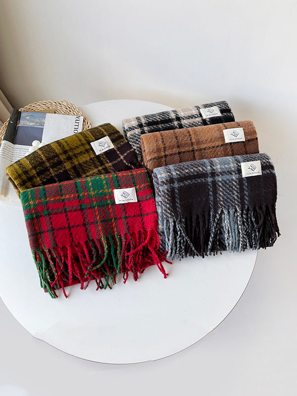 Plaid Tasseled Shawl&Scarf