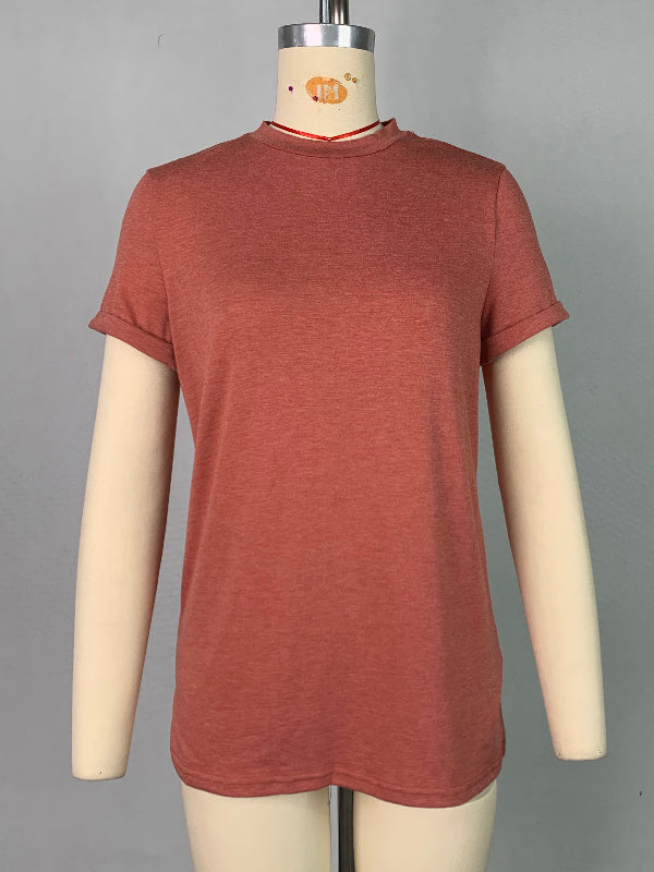 Short Sleeves Solid Color Round-Neck T-Shirts Tops