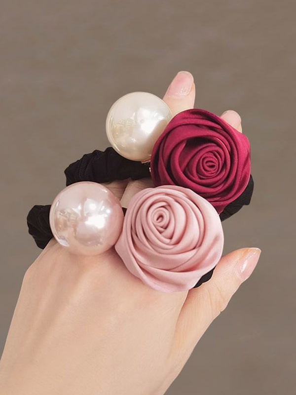 Beaded Elasticity Flower Shape Pleated Shiny Hair Accessories Hairbobble Hairtie Ponytailholder