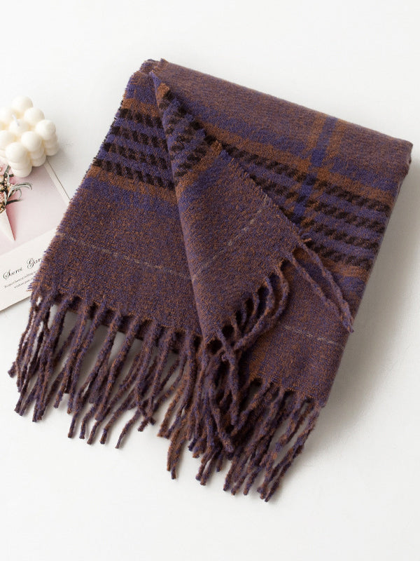 Keep Warm Plaid Tasseled Shawl&Scarf