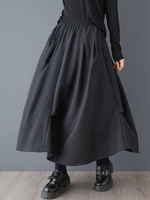 A-Line High Waisted Elasticity Pleated Solid Color Skirts Bottoms