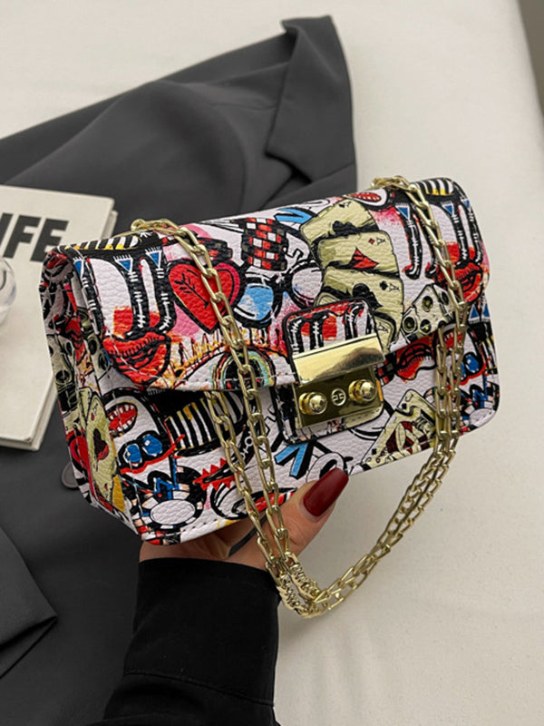 Chains Printed Zipper Crossbody Bags