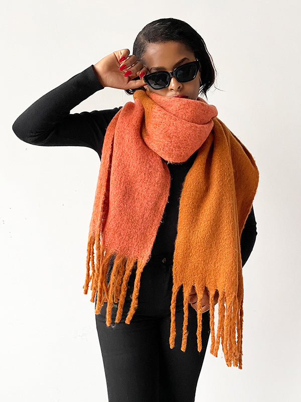 Contrast Color Tasseled Shawl&Scarf