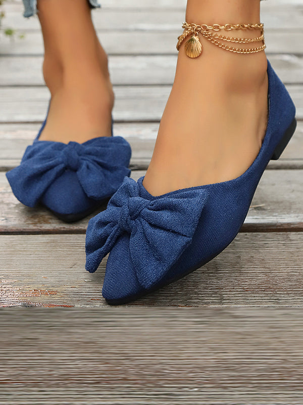 Bowknot Pleated Pointed-Toe Shallow Cut Split-Joint Flat Shoes