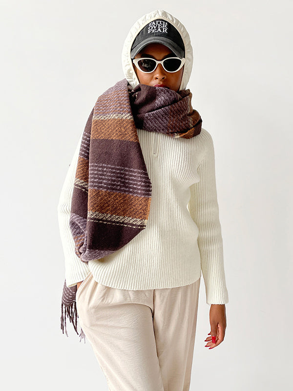 Contrast Color Striped Tasseled Scarf