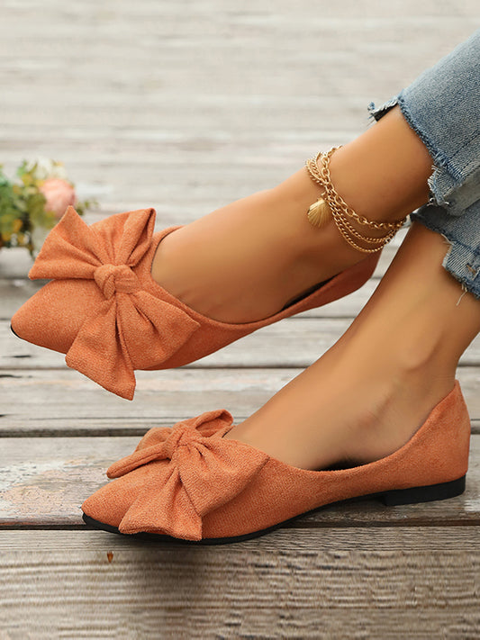 Bowknot Pleated Pointed-Toe Shallow Cut Split-Joint Flat Shoes