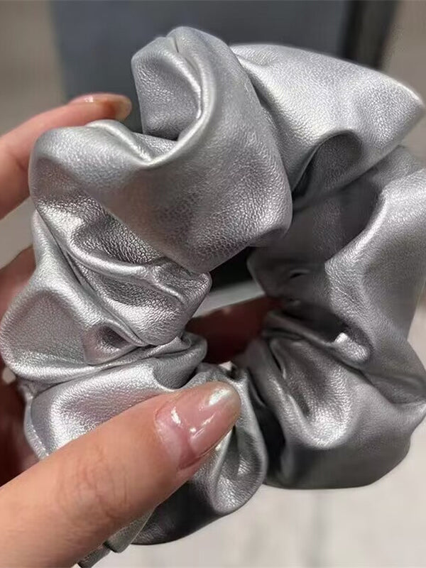 Elasticity Pleated Shiny Solid Color Hair Accessories Scrunchy