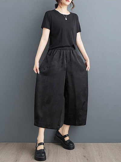 Harem Pants High Waisted Elasticity Jacquard Pockets Solid Color Ninth Pants Trousers