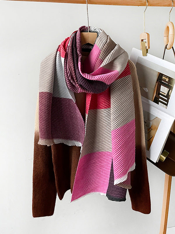 Contrast Color Pleated Striped Scarf