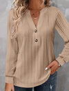 Long Sleeves Loose Buttoned Deep V-Neck T-Shirts Tops