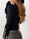Long Sleeves Skinny Buttoned Falbala Split-Joint High-Neck Pullovers Sweater Tops
