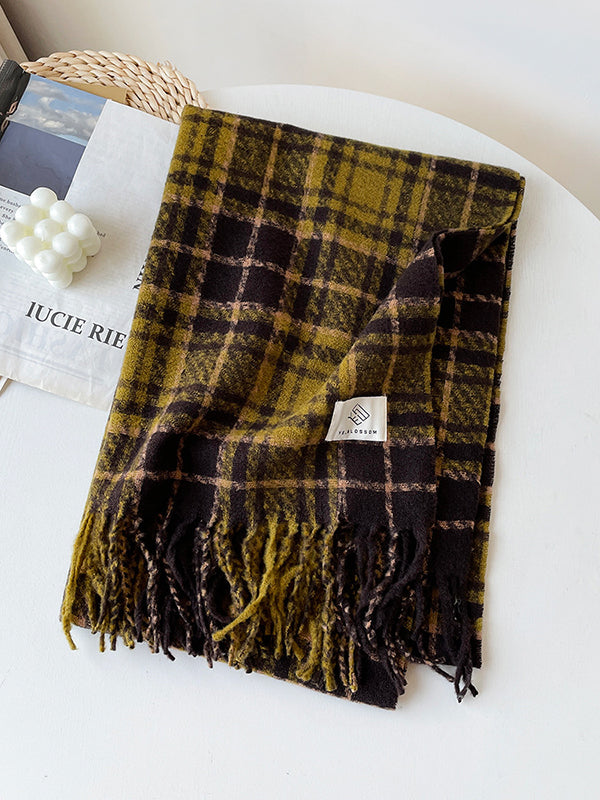 Plaid Tasseled Shawl&Scarf