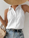 Sleeveless Jacquard See-Through Solid Color Lapel Blouses&Shirts Tops