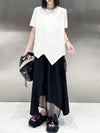 High Waisted Irregularity Asymmetric Drawstring Elasticity See-Through Solid Color Split-Joint Skirts