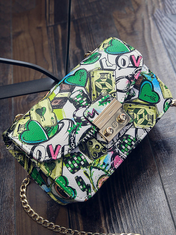 Chains Printed Zipper Crossbody Bags