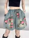 Loose Wide Leg Elasticity Floral Printed Split-Joint Shorts Bottoms