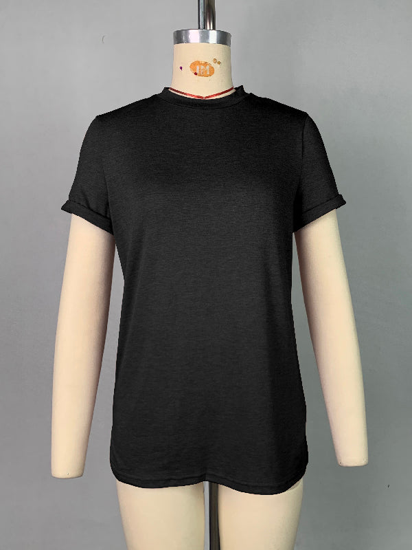 Short Sleeves Solid Color Round-Neck T-Shirts Tops