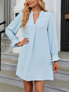 A-Line Long Sleeves Ruffled Solid Color V-Neck Mini Dresses