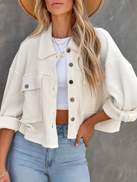 Long Sleeves Loose Buttoned Pockets Lapel Outerwear