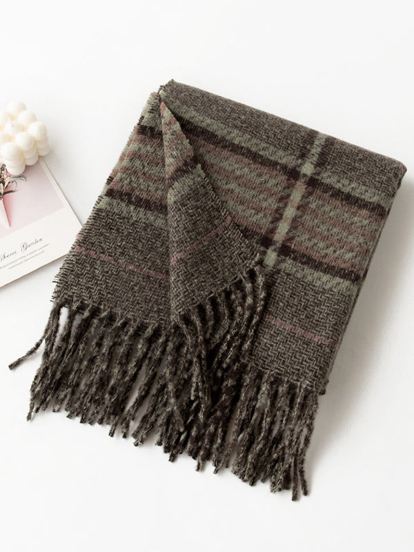 Keep Warm Plaid Tasseled Shawl&Scarf