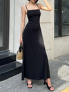 A-Line Skinny Solid Color Split-Joint Spaghetti-Neck Maxi Dresses