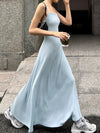 A-Line Skinny Solid Color Split-Joint Spaghetti-Neck Maxi Dresses