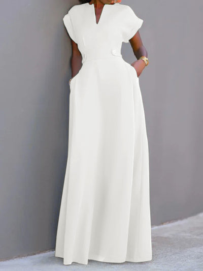 Flying Sleeves Solid Color Split-Joint V-Neck Evening Dresses Maxi Dresses