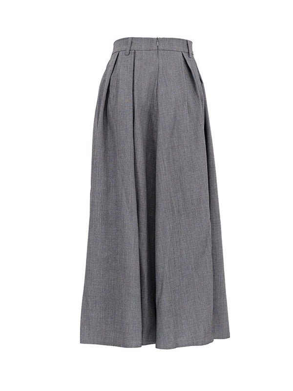 A-Line High Waisted No Belt Pleated Solid Color Skirts Bottoms