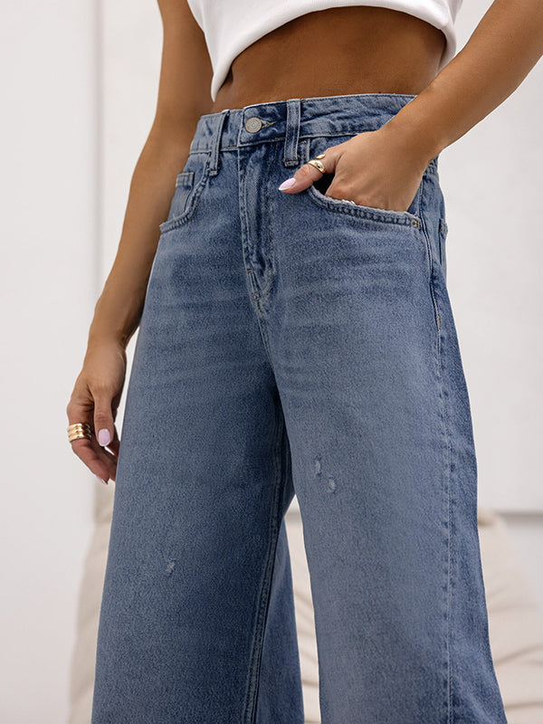 Loose Wide Leg Ripped Split-Joint Jean Pants Bottoms