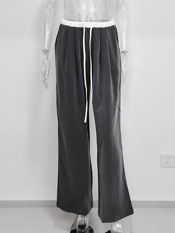 High Waisted Loose Contrast Color Drawstring Pockets Pants Trousers