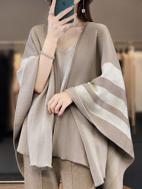 Contrast Color Striped Cape Shawl&Scarf