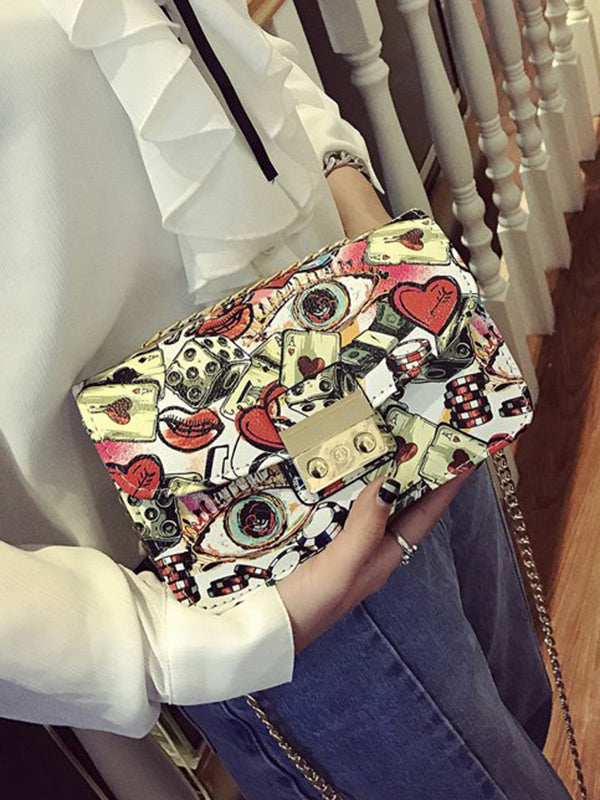 Chains Printed Zipper Crossbody Bags