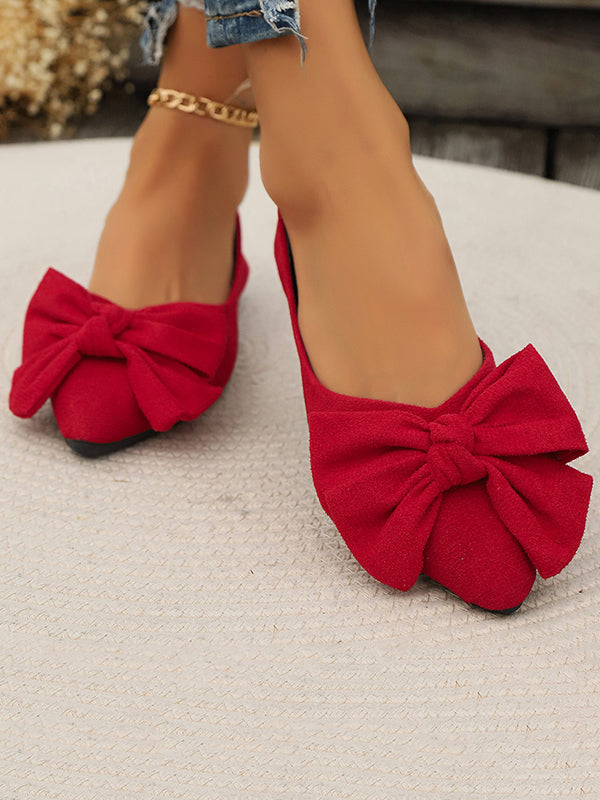 Bowknot Pleated Pointed-Toe Shallow Cut Split-Joint Flat Shoes