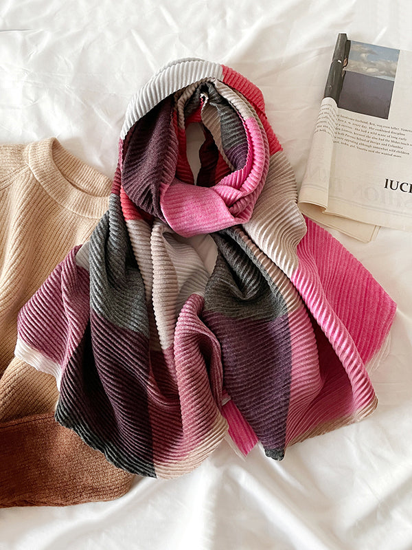 Contrast Color Pleated Striped Scarf