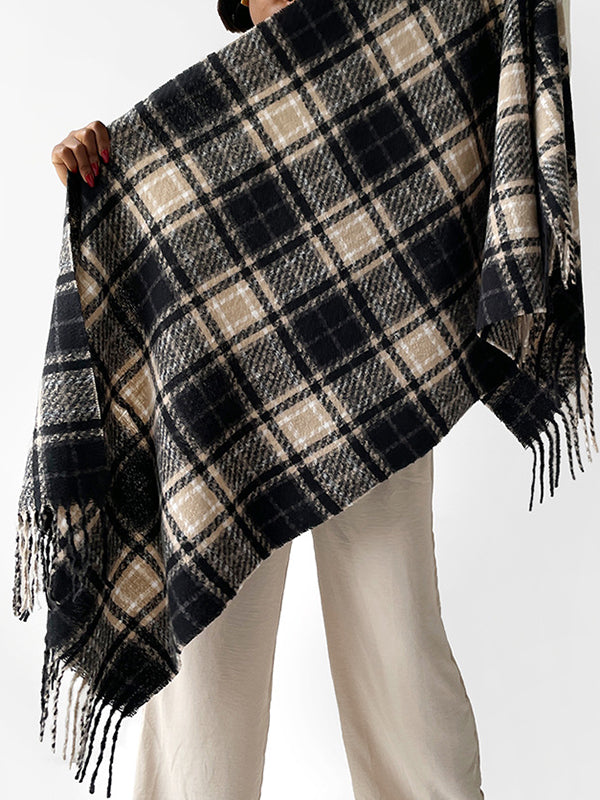 Plaid Tasseled Shawl&Scarf