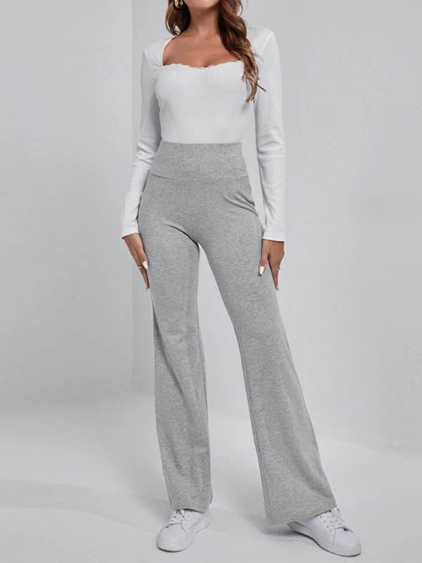 High Waisted Solid Color Pants Trousers