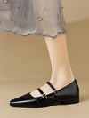 Belt Buckle Pointed-Toe Split-Joint Flat Shoes Mary Janes