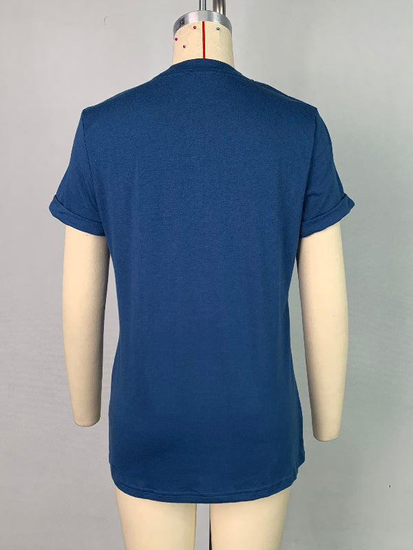 Short Sleeves Solid Color Round-Neck T-Shirts Tops