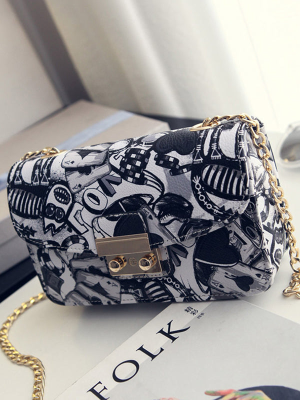 Chains Printed Zipper Crossbody Bags