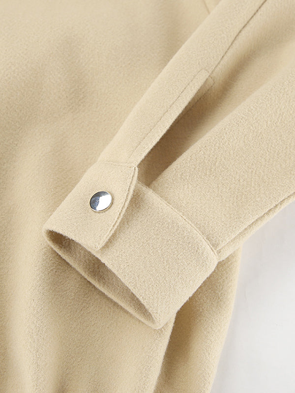 Long Sleeves Loose Buttoned Elasticity Solid Color Zipper Lapel Jackets Outerwear