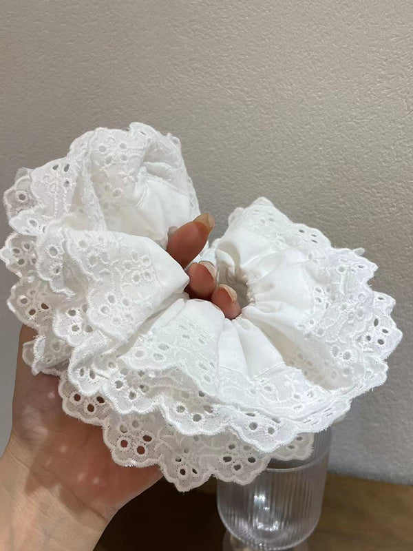 Hollow Pleated Solid Color Split-Joint Tiered Hair Accessories Scrunchy