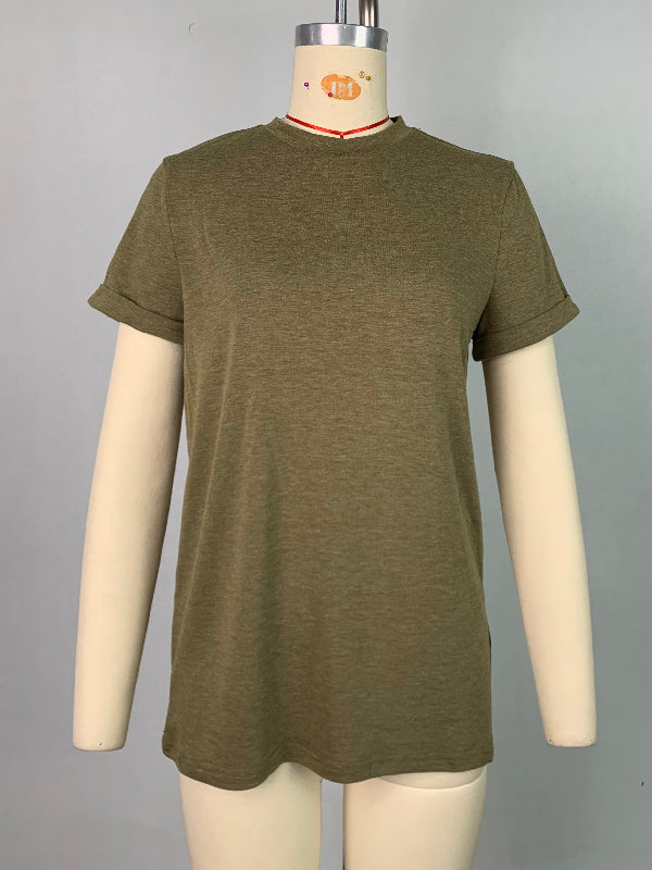 Short Sleeves Solid Color Round-Neck T-Shirts Tops