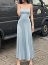 A-Line Skinny Solid Color Split-Joint Spaghetti-Neck Maxi Dresses