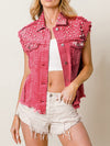 Loose Sleeveless Beaded Fringed Split-Joint Lapel Vest Outerwear