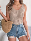 Loose Sleeveless Hollow Solid Color V-Neck Vest Top