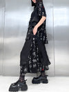 High Waisted Loose Elasticity Lace-Up Printed Split-Joint Streamer Tiered Lapel Skirts Bottoms