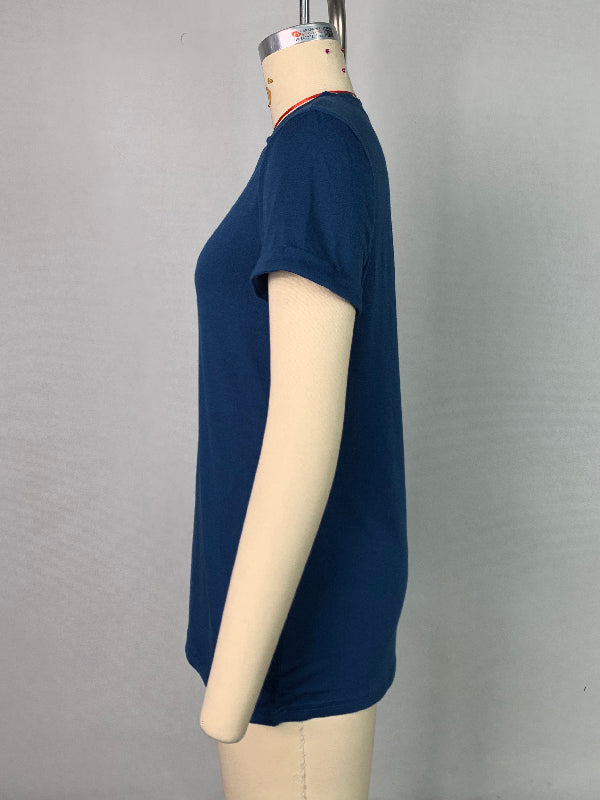 Short Sleeves Solid Color Round-Neck T-Shirts Tops