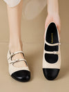 Belt Buckle Round-Toe Split-Joint Flat Shoes Mary Janes