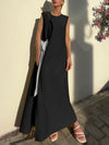 Loose Sleeveless Asymmetric Contrast Color Split-Side Tied Round-Neck Maxi Dresses